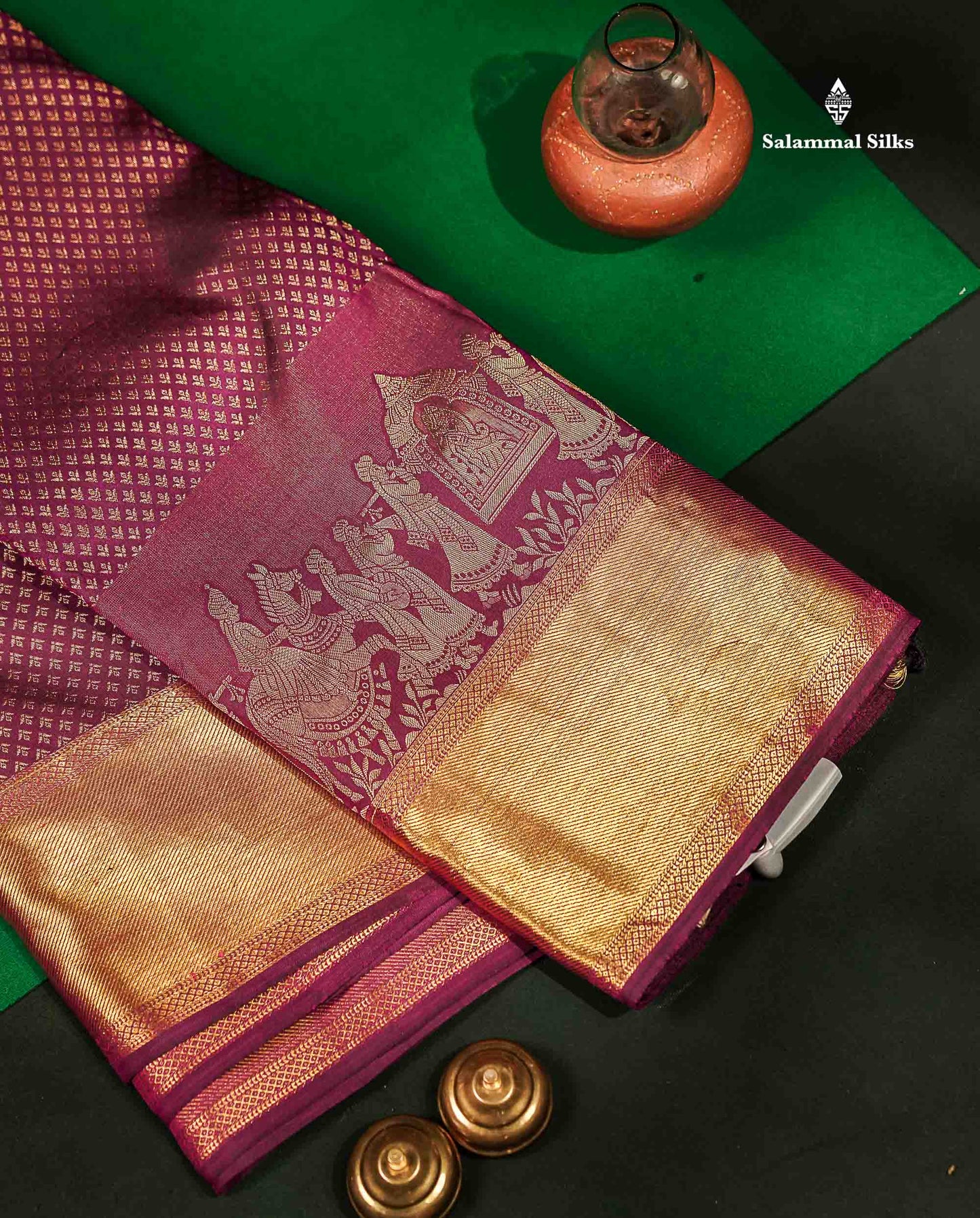 Beautiful Magenta Bridal Pure Kanjivaram Silk Saree With Traditional Pallaku Border