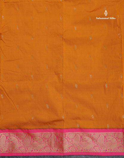 Semi Silk Saree - Rust Orange Colour Body Zari Butta With Pink Border | 9.5 Yards