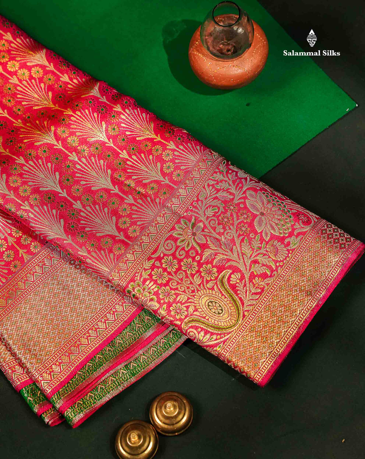 Beautiful Pink Menakari Work Bridal Pure Kanjivaram Silk Saree With Fancy Evening Morning Border