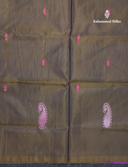 Pink Thread work Buttas Banana Pinth Saree (Vaazhainaar Pattu) With Contrast Violet Blouse