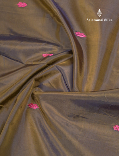 Pink Thread work Buttas Banana Pinth Saree (Vaazhainaar Pattu) With Contrast Violet Blouse