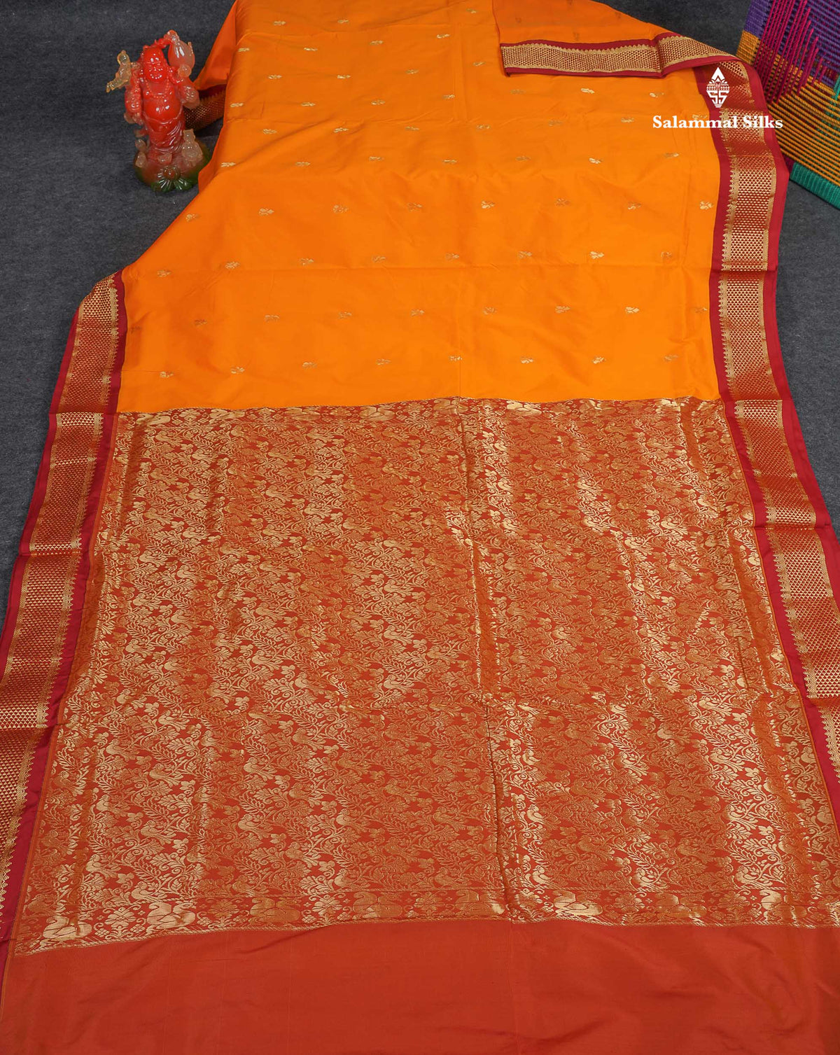 Semi Silk Saree - Mango Yellow Colour Body Zari Butta With Maroon Border | 9.5 Yards