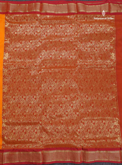 Semi Silk Saree - Mango Yellow Colour Body Zari Butta With Maroon Border | 9.5 Yards