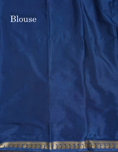 Beautiful Light Ramar Blue Plain Semi Mysore Silk Saree With Contrast Navy Blue Traditional Small Border