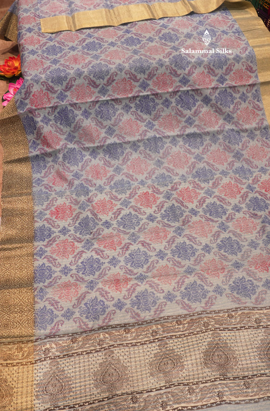 Multicolour Colour Tissue Kota Cotton Printed Saree With Brown Border
