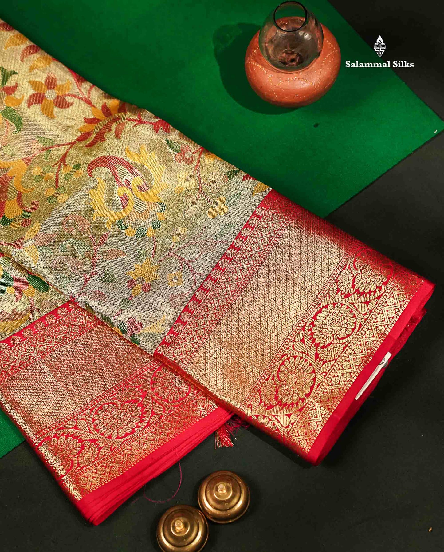Beautiful Gold Tissue Menakari Work Bridal Pure Kanjivaram Silk Saree With Contrast Pink Traditional Border