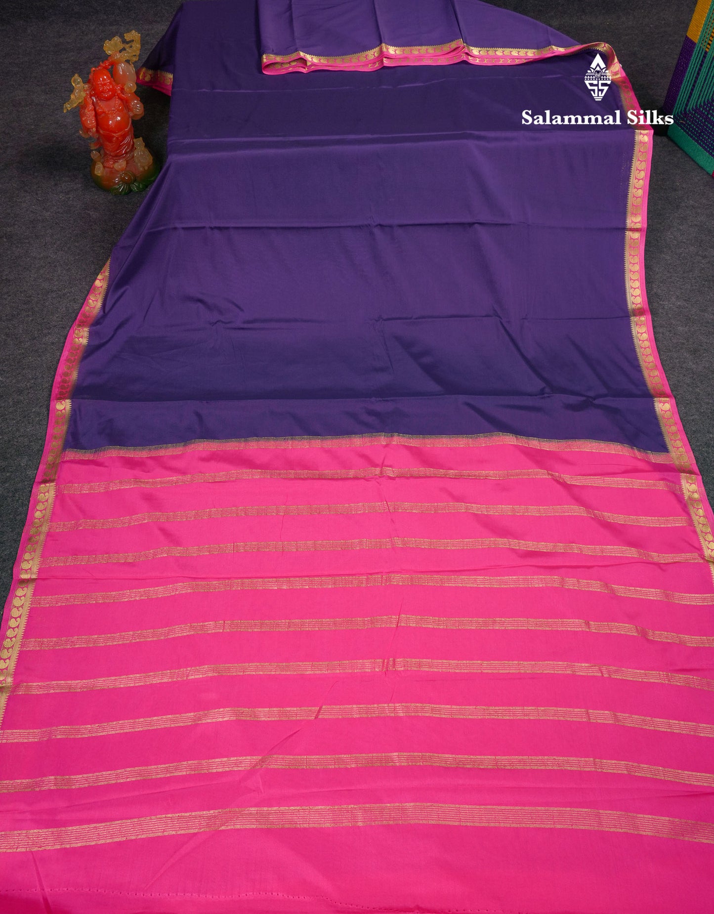 Beautiful Light Ramar Blue Plain Semi Mysore Silk Saree With Contrast Navy Blue Traditional Small Border