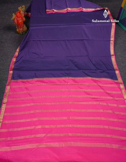 Beautiful Light Ramar Blue Plain Semi Mysore Silk Saree With Contrast Navy Blue Traditional Small Border
