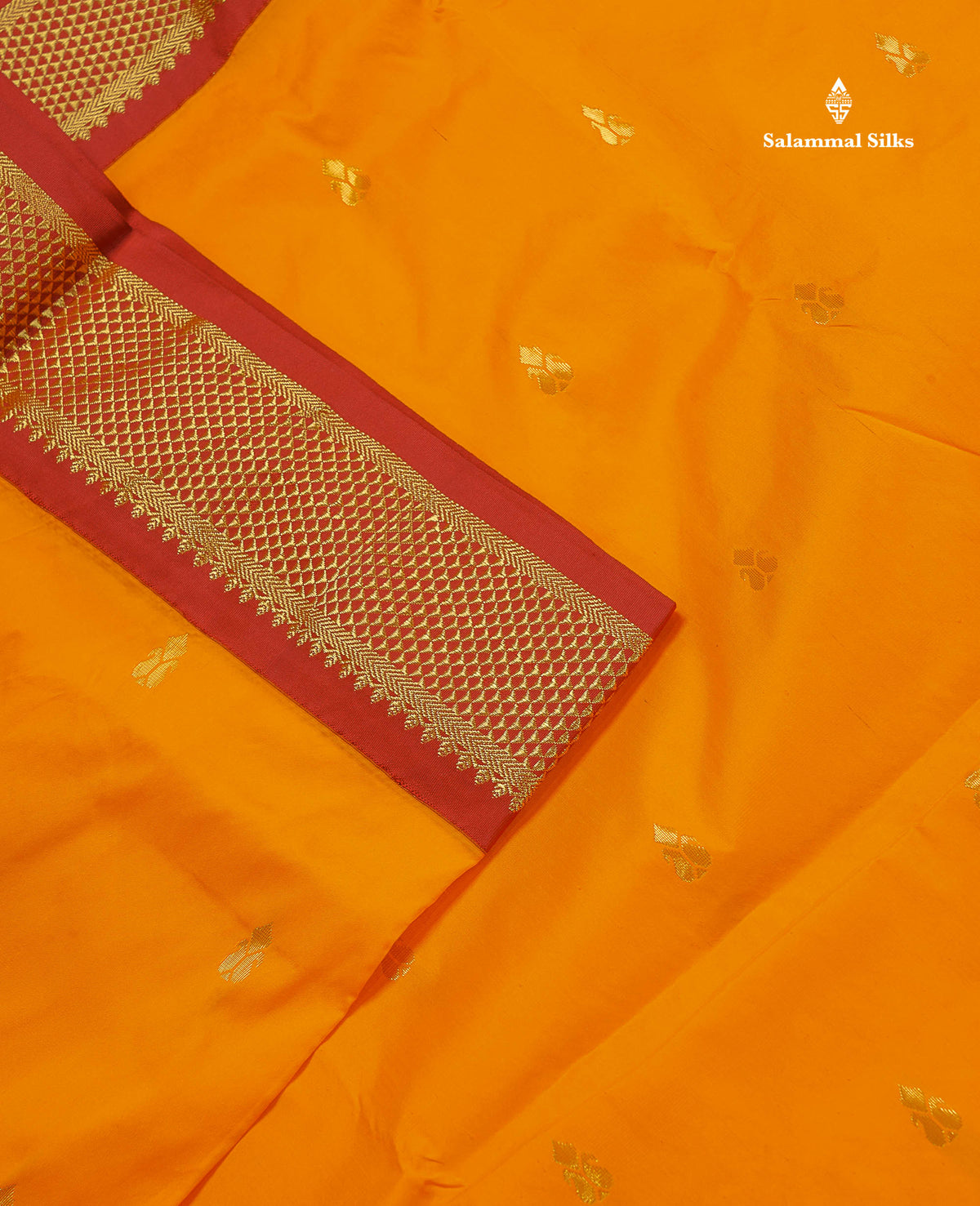 Semi Silk Saree - Mango Yellow Colour Body Zari Butta With Maroon Border | 9.5 Yards