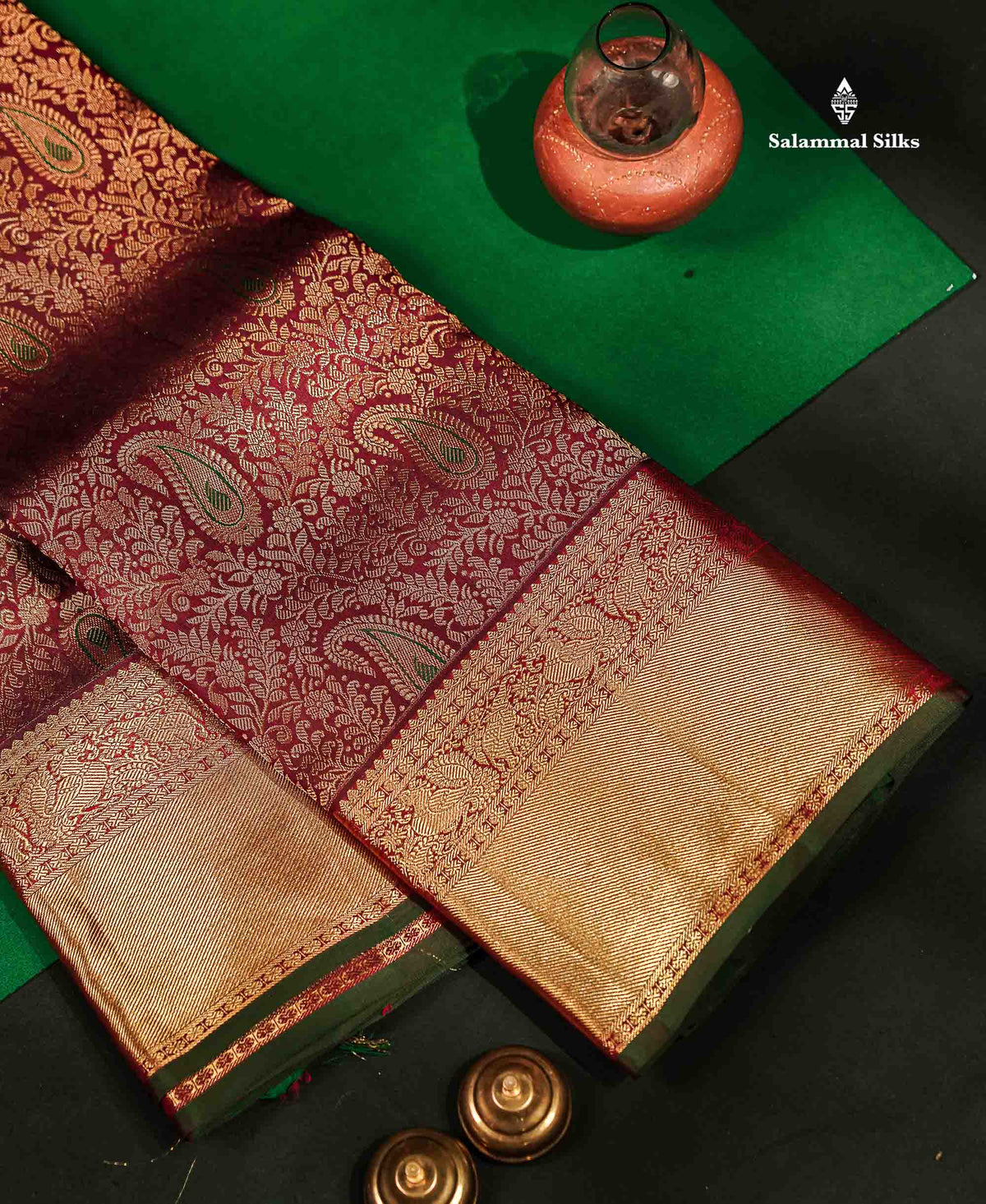 Beautiful Dark Maroon Menakari Work Bridal Pure Kanjivaram Silk Saree With Traditional Border