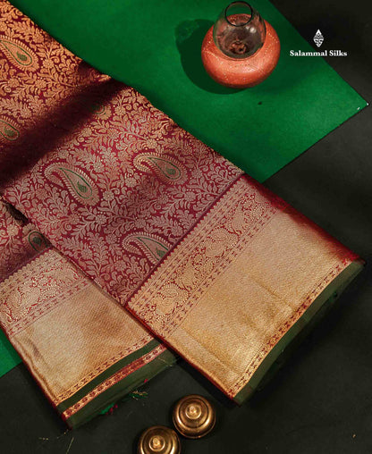 Beautiful Dark Maroon Menakari Work Bridal Pure Kanjivaram Silk Saree With Traditional Border