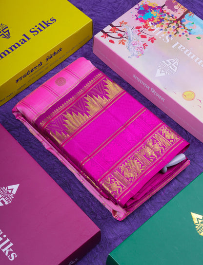Beautiful Baby Pink Checks With Butta Pure Kanjivaram Silk Saree With Contrast Magenta Pink Traditional Long Border
