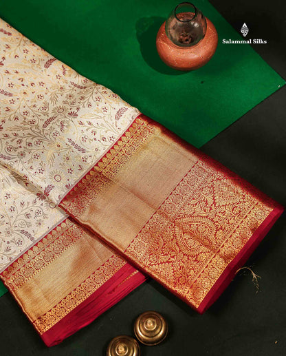 Beautiful Half White Menakari Work Bridal Pure Kanjivaram Silk Saree With Contrast Dark Maroon Traditional Evening Morning Border