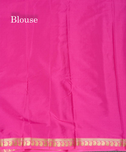 Beautiful Light Ramar Blue Plain Semi Mysore Silk Saree With Contrast Navy Blue Traditional Small Border