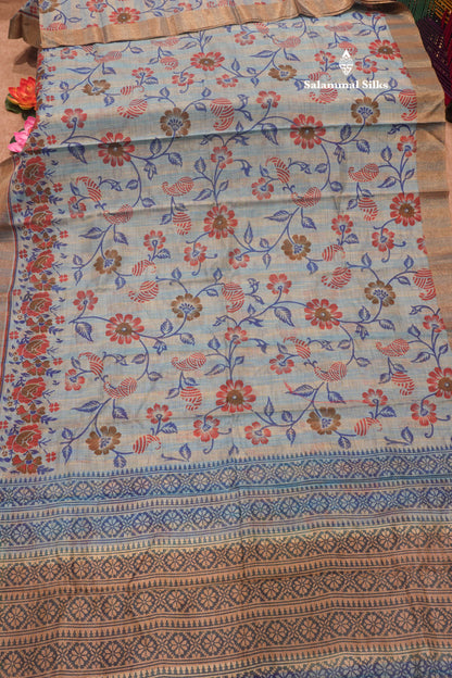 Pastel Blue Colour Kota Cotton Printed Saree With Tissue Border