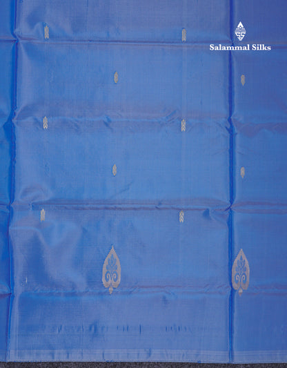 Light Blue Thread work Buttas Banana Pinth Saree (Vaazhainaar Pattu) With Contrast Sandal Blouse