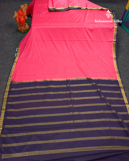 Beautiful Light Ramar Blue Plain Semi Mysore Silk Saree With Contrast Navy Blue Traditional Small Border