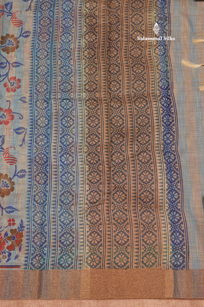 Pastel Blue Colour Kota Cotton Printed Saree With Tissue Border