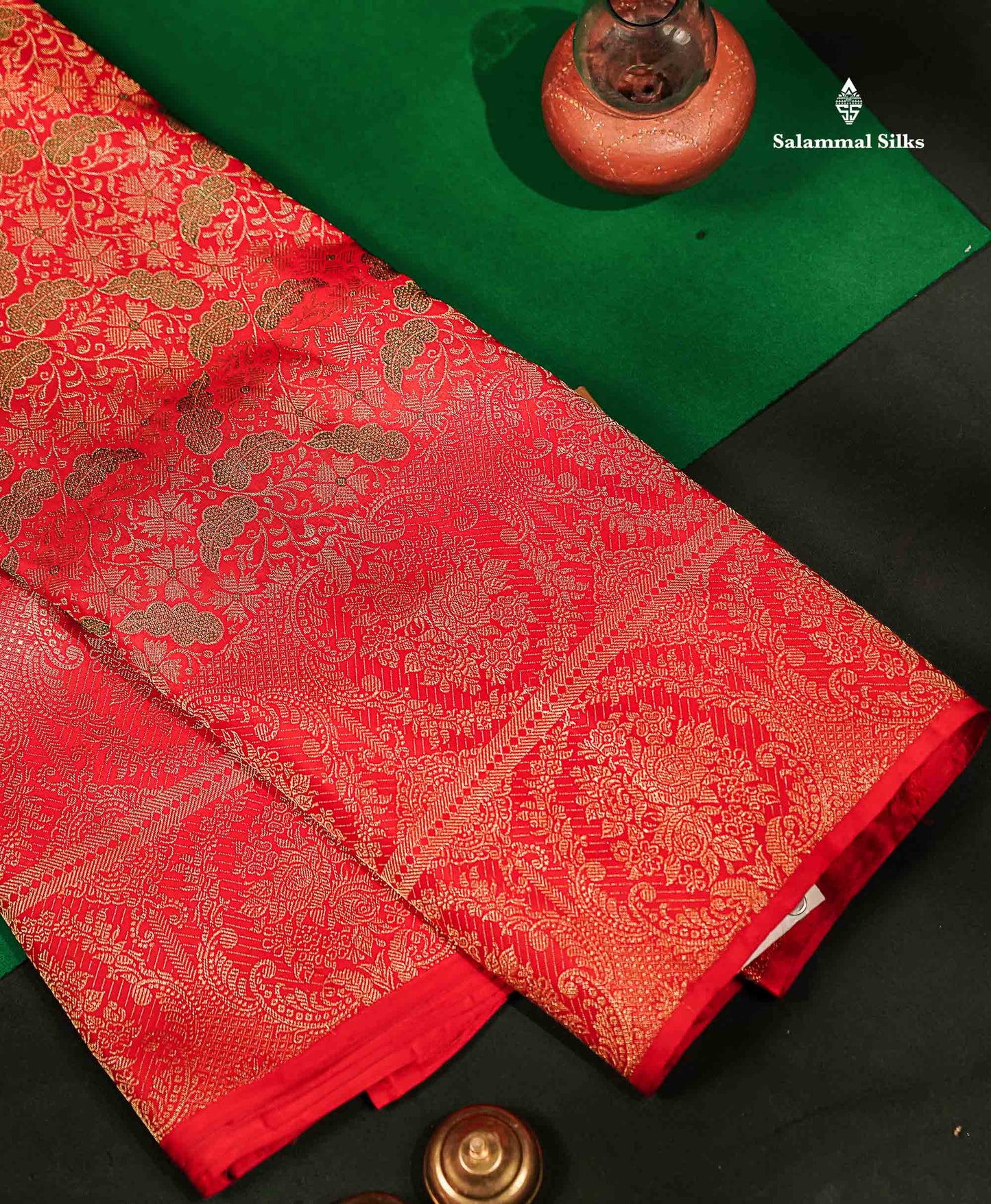 Beautiful Chilly Red Menakari Work Bridal Pure Kanjivaram Silk Saree With Fancy Border
