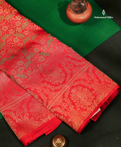 Beautiful Chilly Red Menakari Work Bridal Pure Kanjivaram Silk Saree With Fancy Border