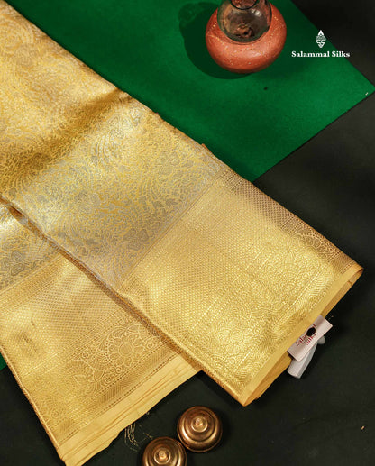 Beautiful Gold Tissue Bridal Pure Kanjivaram Silk Saree With Traditional Border