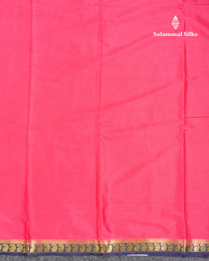Beautiful Light Ramar Blue Plain Semi Mysore Silk Saree With Contrast Navy Blue Traditional Small Border