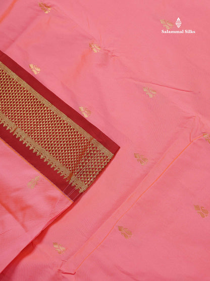 Semi Silk Saree - Mango Yellow Colour Body Zari Butta With Maroon Border | 9.5 Yards