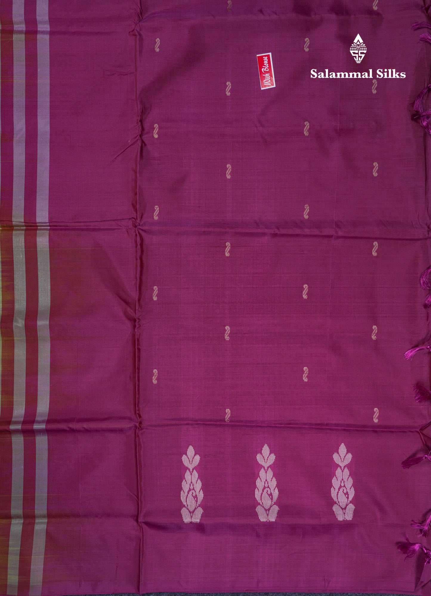 Parrot Green Thread work Buttas Banana Pinth Saree (Vaazhainaar Pattu) With Contrast Magenat Blouse