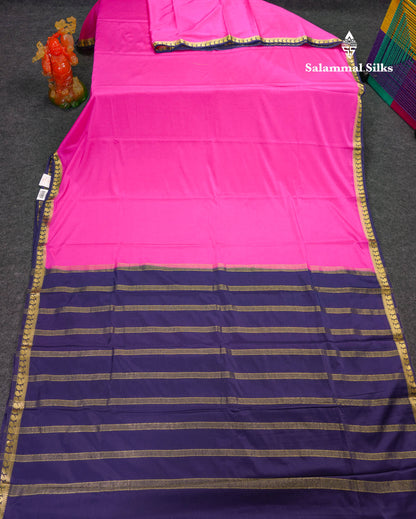 Beautiful Light Ramar Blue Plain Semi Mysore Silk Saree With Contrast Navy Blue Traditional Small Border