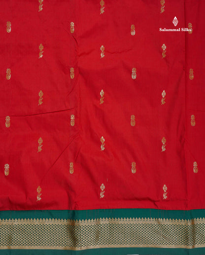 Semi Silk Saree - Maroon Colour Body Zari Butta With Bottle Green Border | 9.5 Yards