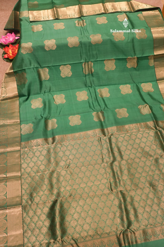 Green Colour Pure Kanjivaram Silk Saree With Gold Zari Border