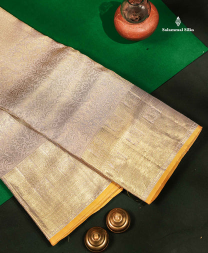 Beautiful Grey White Bridal Pure Kanjivaram Silk Saree With Traditional Border