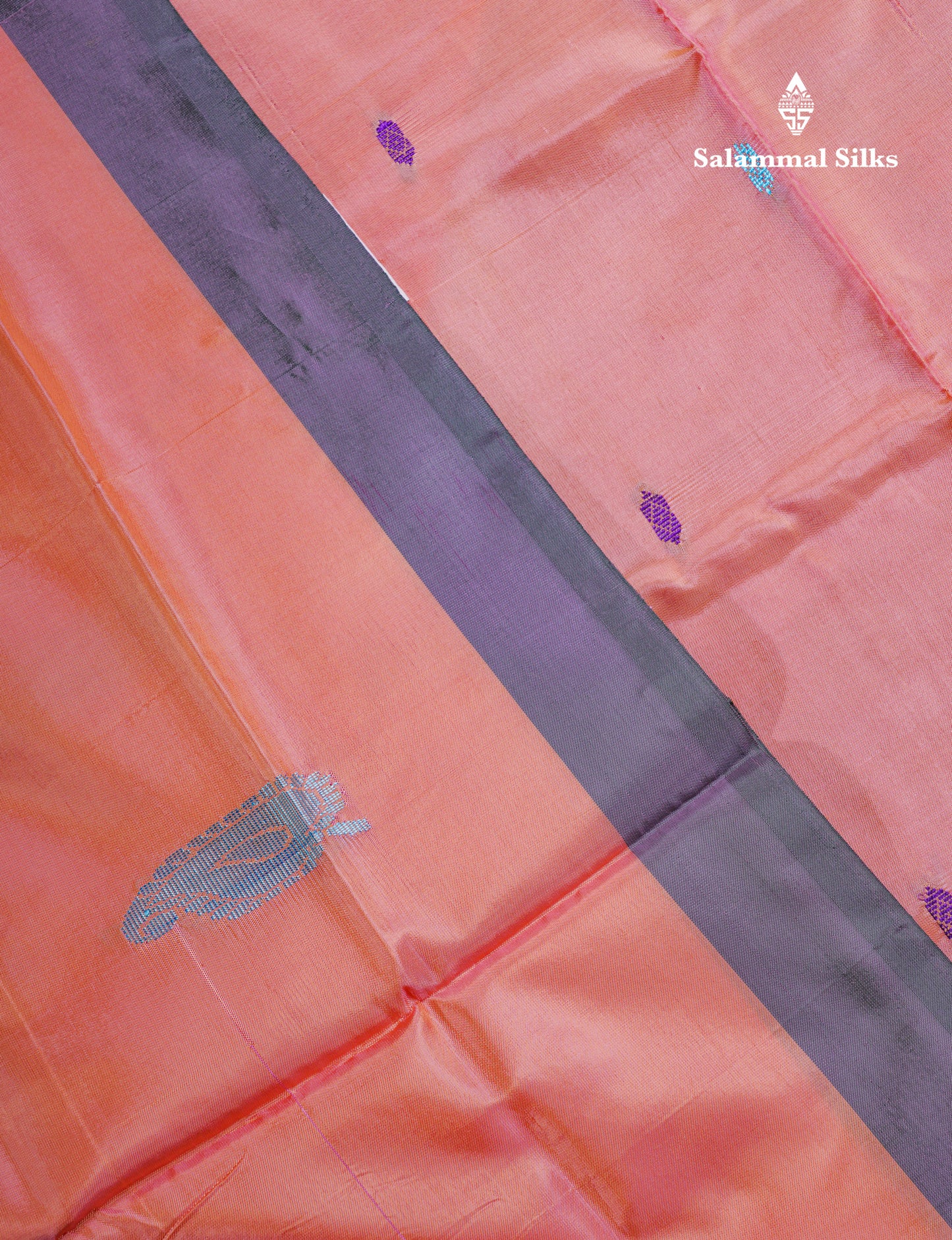 Dark Peach Thread work Buttas Banana Pinth Saree (Vaazhainaar Pattu) With Contrast Army Greene Blouse