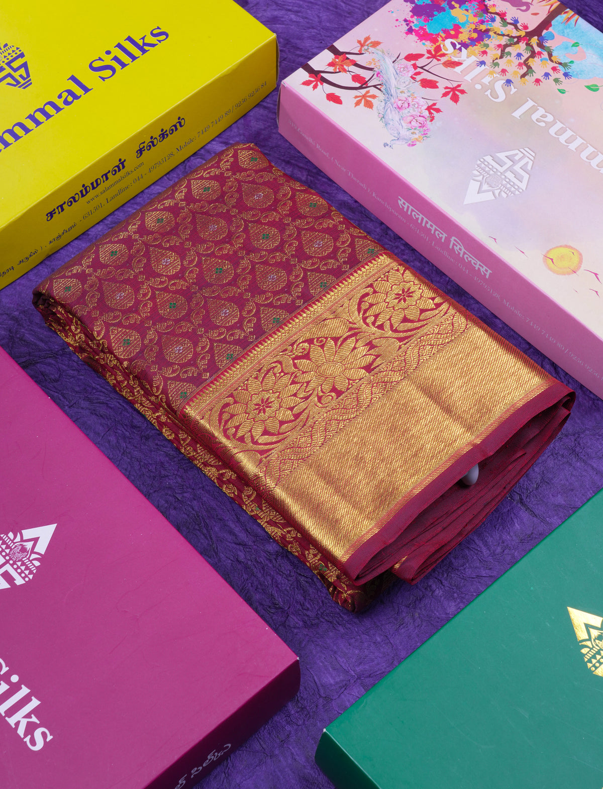 Beautiful Dark Maroon Bridal Menakari Work Pure Kanjivaram Silk Saree With Traditional Border