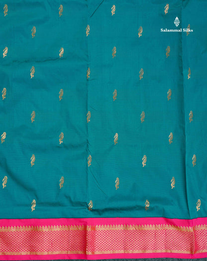 Semi Silk Saree - Brinjal Colour Body With Zari Butta & Pink Border | 9.5 Yards