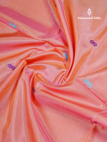 Dark Peach Thread work Buttas Banana Pinth Saree (Vaazhainaar Pattu) With Contrast Army Greene Blouse
