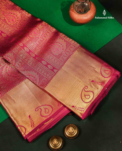 Magenta Beautiful Menakari Work Bridal Pure Kanjivaram Silk Saree With Self Blouse