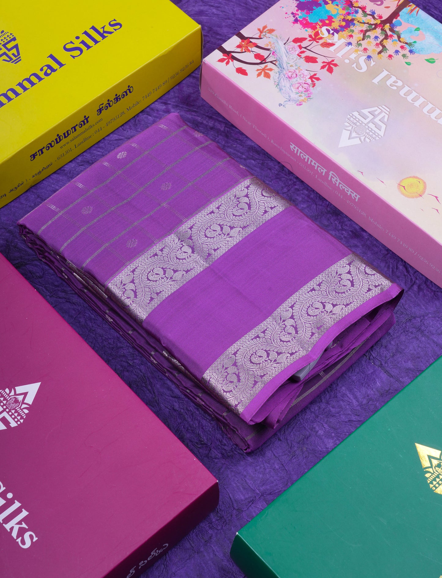 Beautiful Magenta Checks With Butta Puremix Silk Saree With Traditional Gap Border