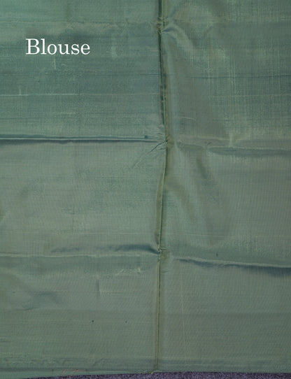 Dark Peach Thread work Buttas Banana Pinth Saree (Vaazhainaar Pattu) With Contrast Army Greene Blouse