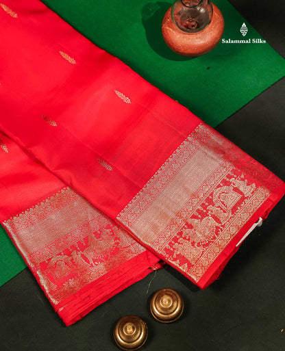 Beautiful Dual Tone Reddish Pink Pure Kanjivaram Pure Silk Saree with Traditional Pallaku Border