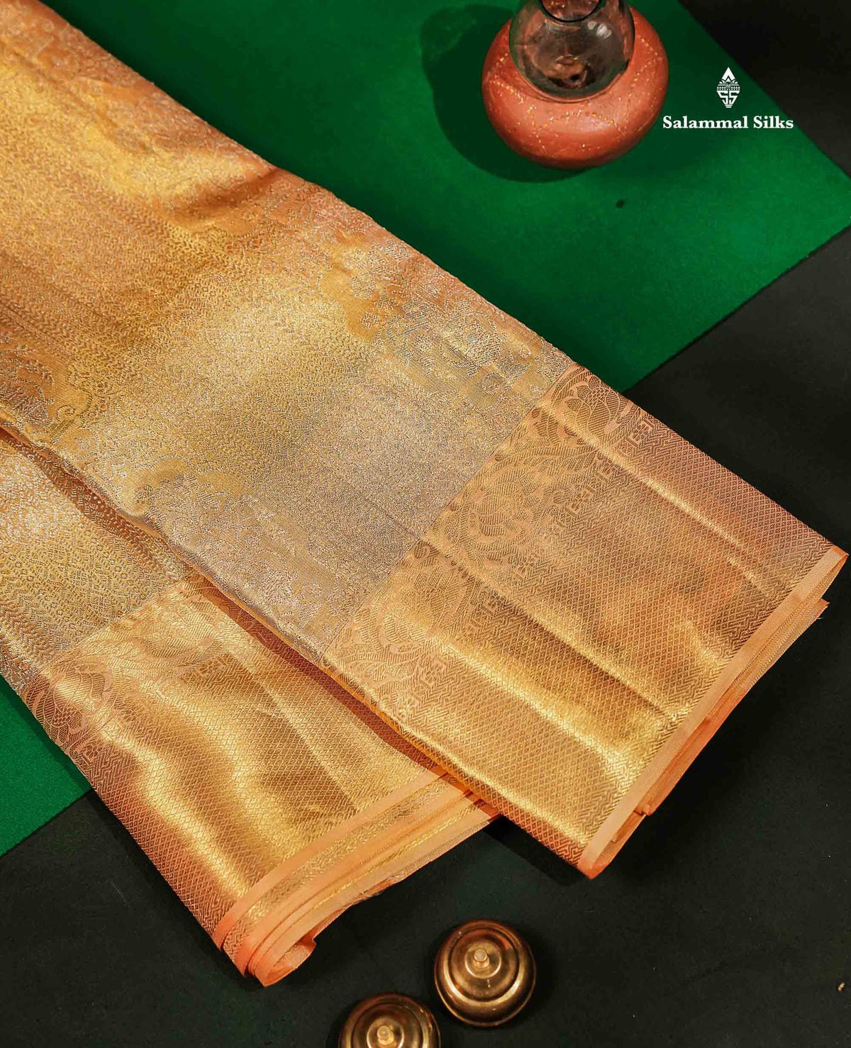 Beautiful Sandal Tissue Bridal Pure Kanjivaram Silk Saree With Traditional Border