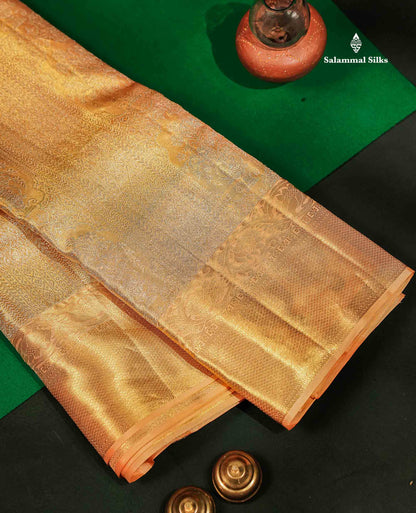 Beautiful Sandal Tissue Bridal Pure Kanjivaram Silk Saree With Traditional Border