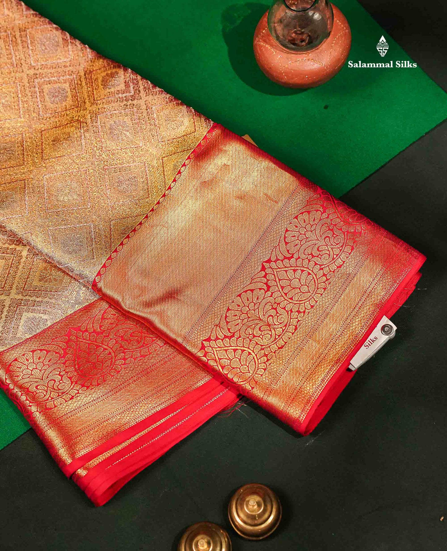 Beautiful Light Pink Tissue Bridal Pure Kanjivaram Silk Saree With Contrast Red Traditional Evening Morning Border