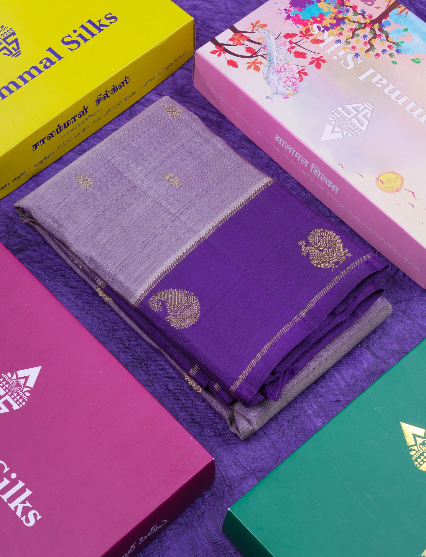 Beautiful Dual Tone Onion Shade Pure Kanjivaram Silk Saree Pure Zari with Contrast Purple Traditional Mango & Annam Butta Gap Border