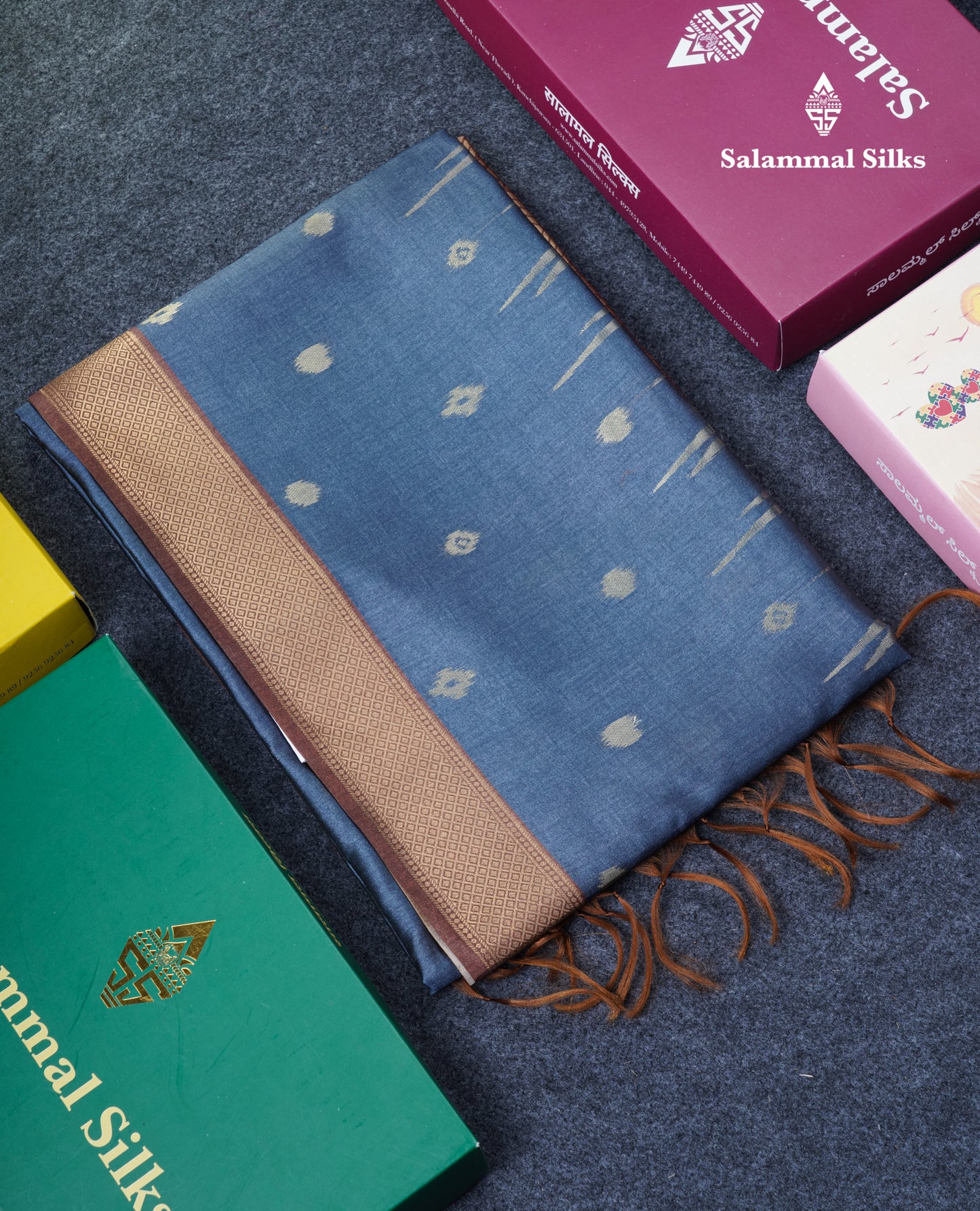 Light Chocolate Semi Tussar Silk Saree With Contrast Lavender Border