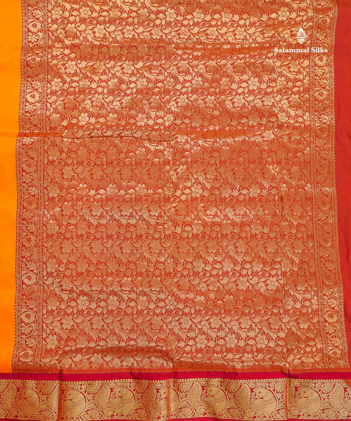 Semi Silk Saree - Orange Colour Body With Zari Butta & Maroon Border | 9.5 Yards