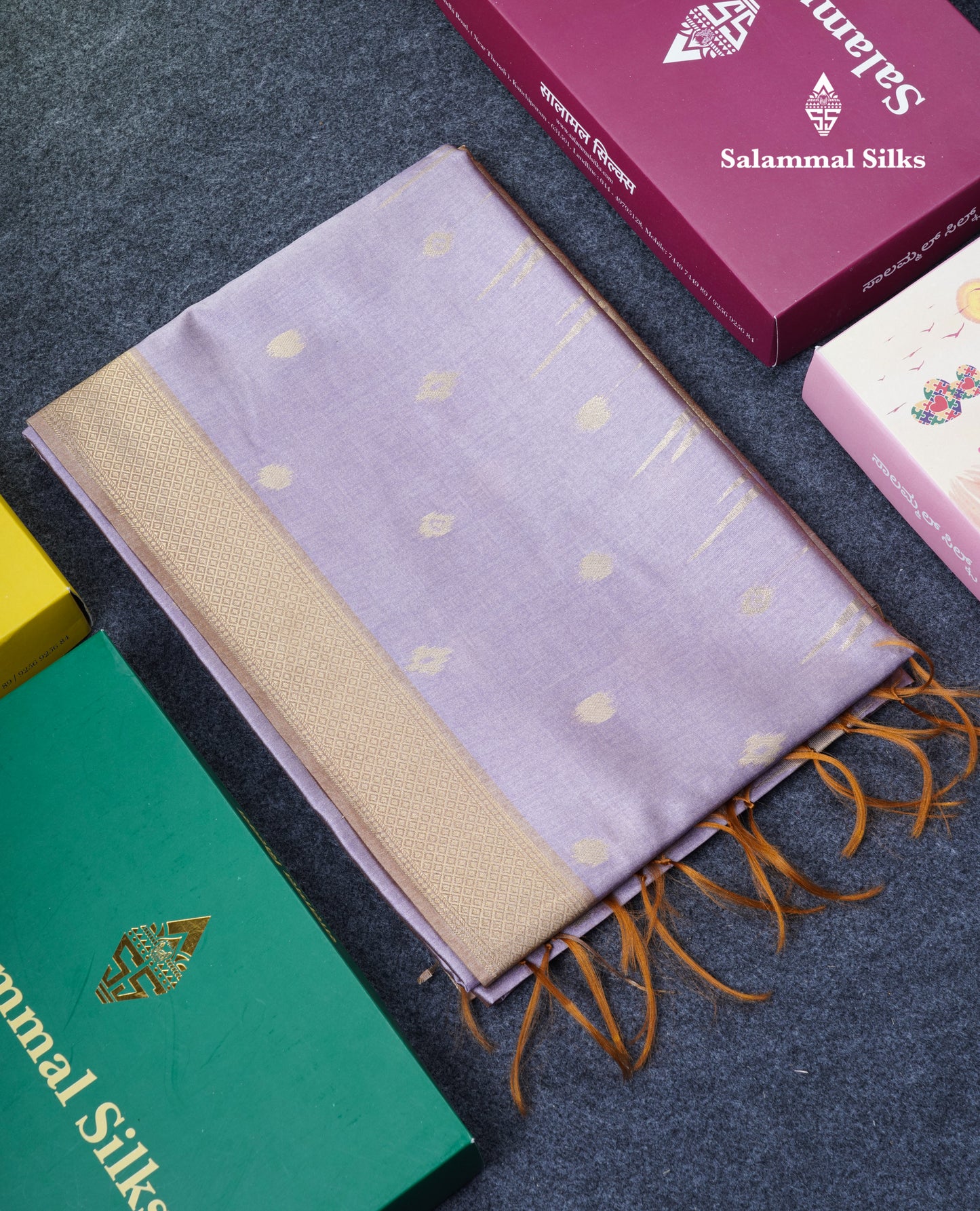 Light Chocolate Semi Tussar Silk Saree With Contrast Lavender Border