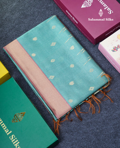 Light Chocolate Semi Tussar Silk Saree With Contrast Lavender Border