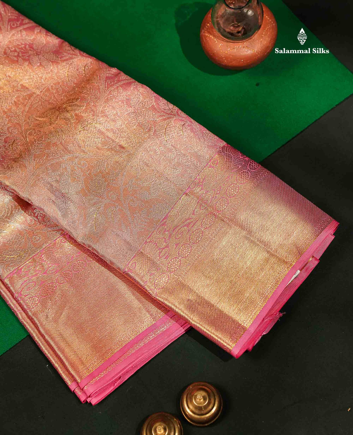 Beautiful Light Pink Tissue Bridal Pure Kanjivaram Silk Saree With Traditional Border
