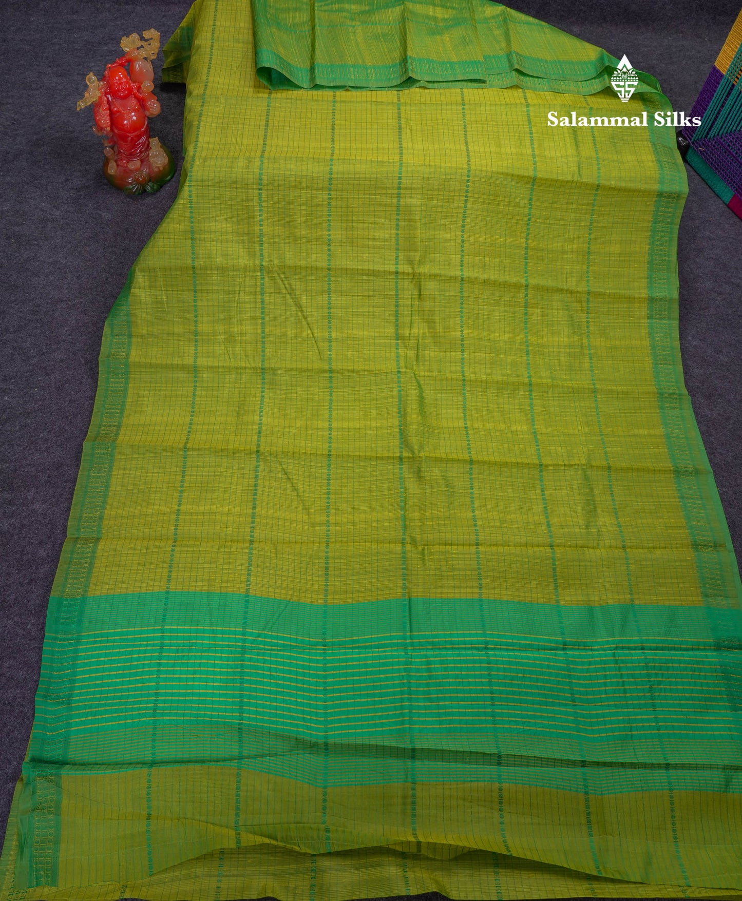 Beautiful Manthulir Green Jute Cotton Mix Fancy Saree With Traditional Small Border